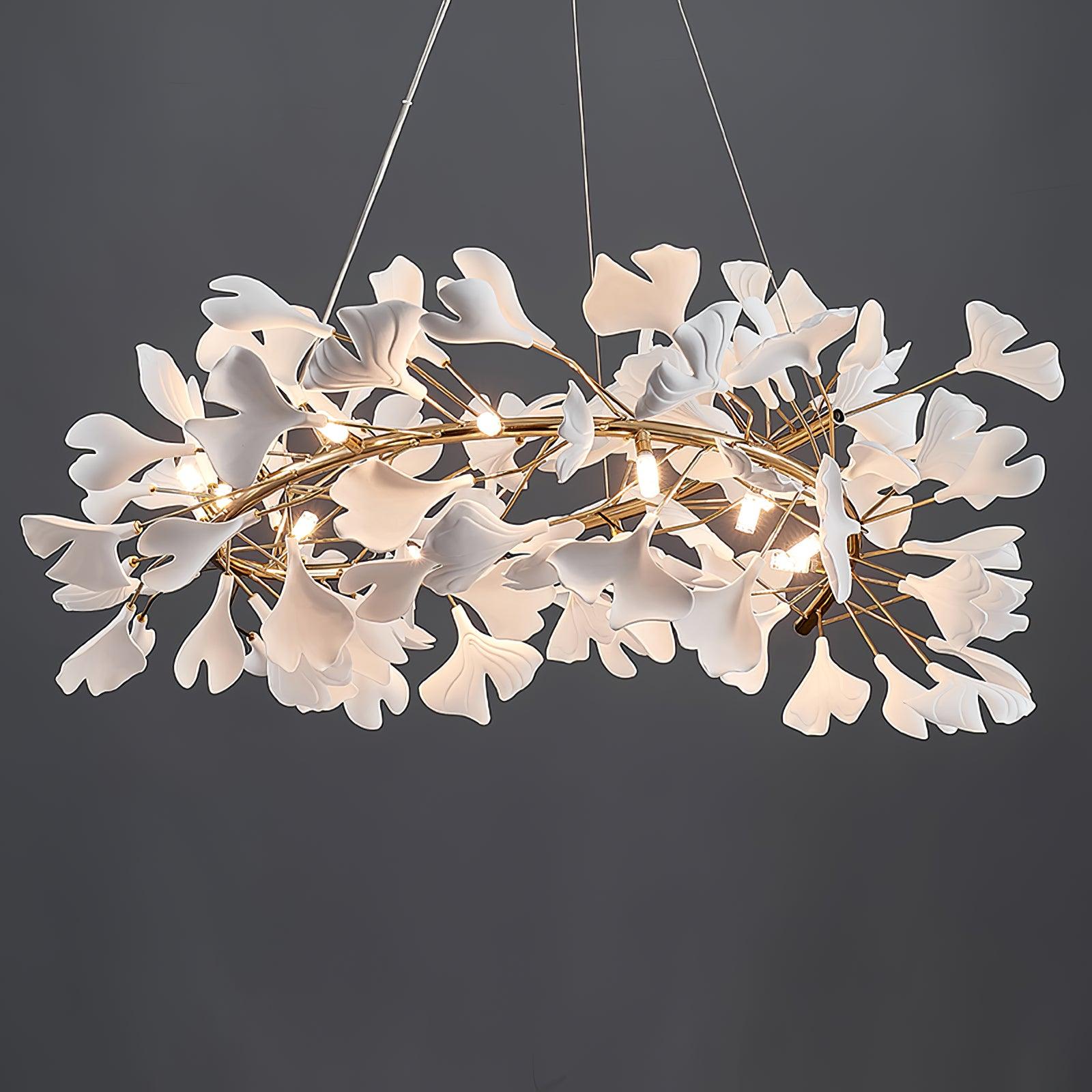 Ginkgo Lustre White Ceramic Petals Gold Branches Art