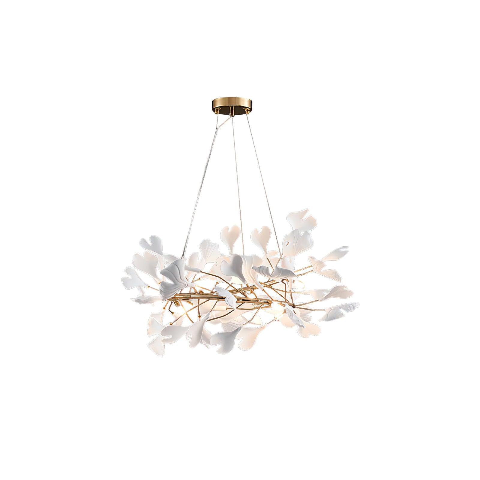 Ginkgo Lustre White Ceramic Petals Gold Branches Art