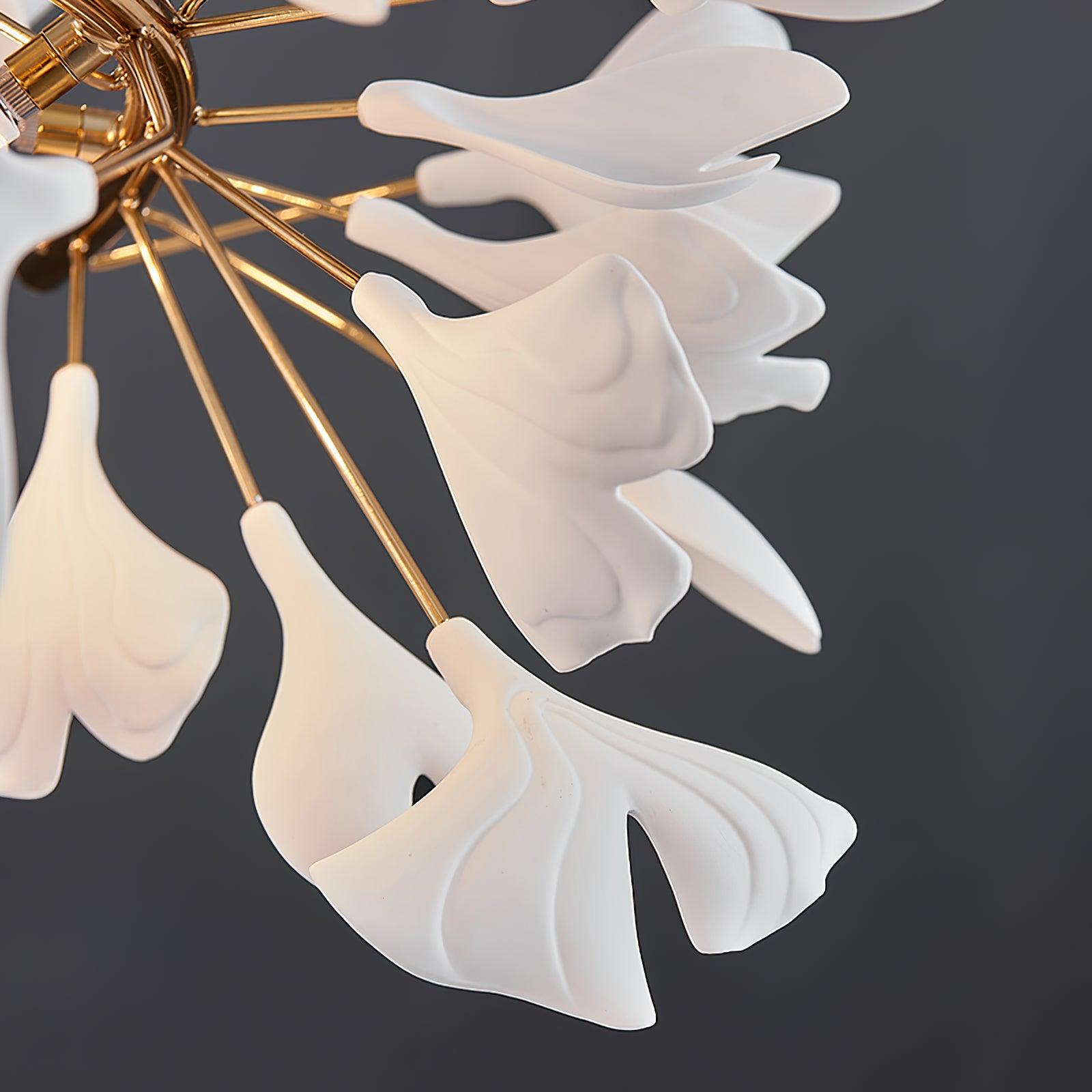 Ginkgo Lustre White Ceramic Petals Gold Branches Art