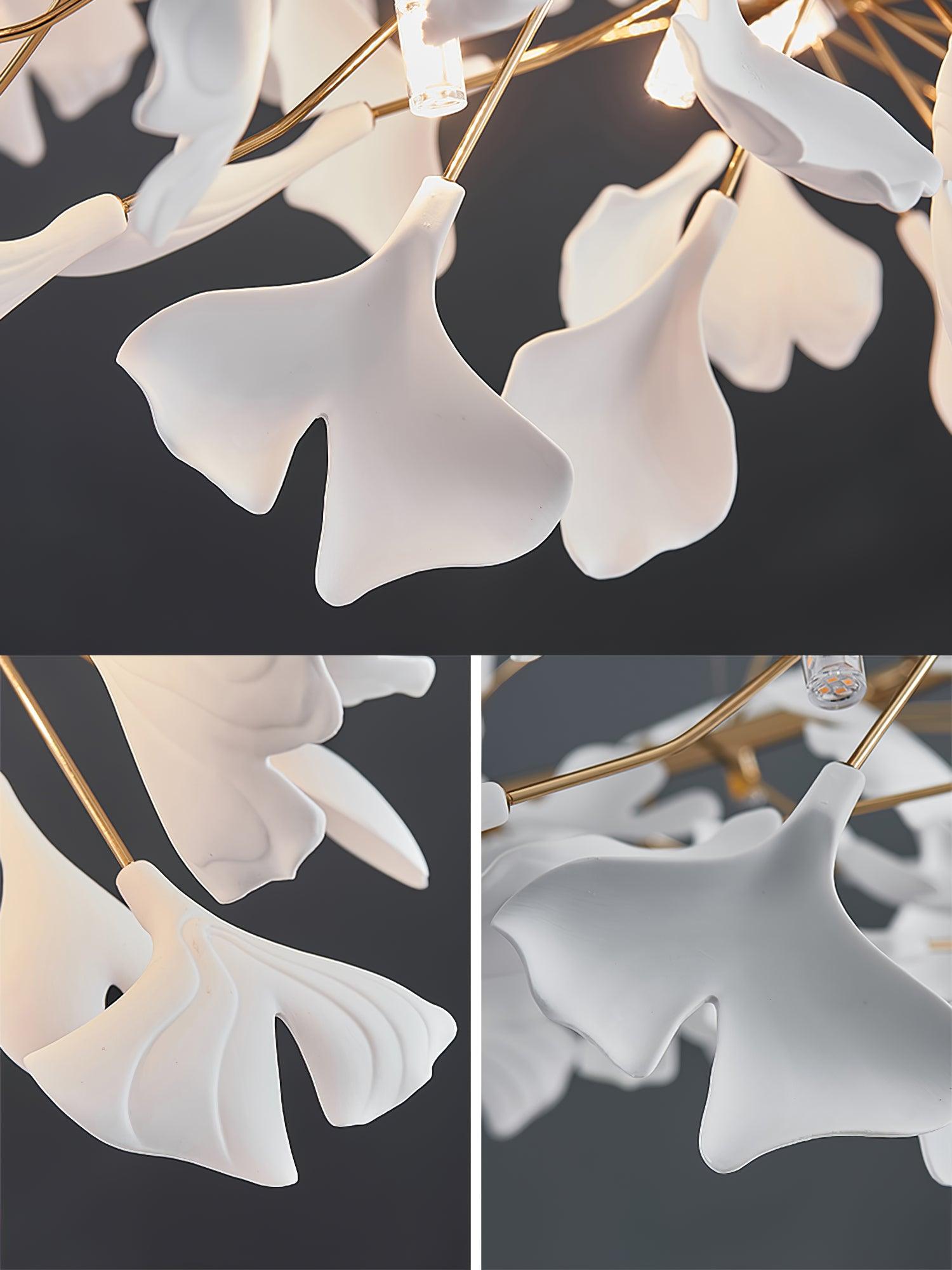 Ginkgo Lustre White Ceramic Petals Gold Branches Art