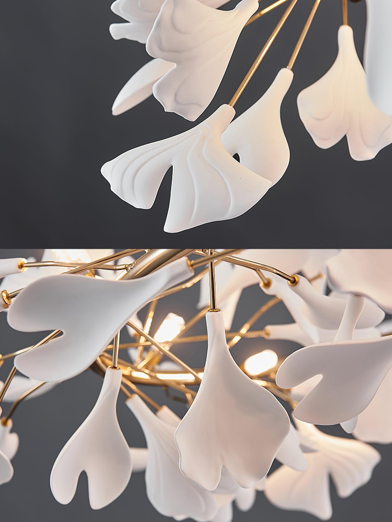 Ginkgo Lustre White Ceramic Petals Gold Branches Art