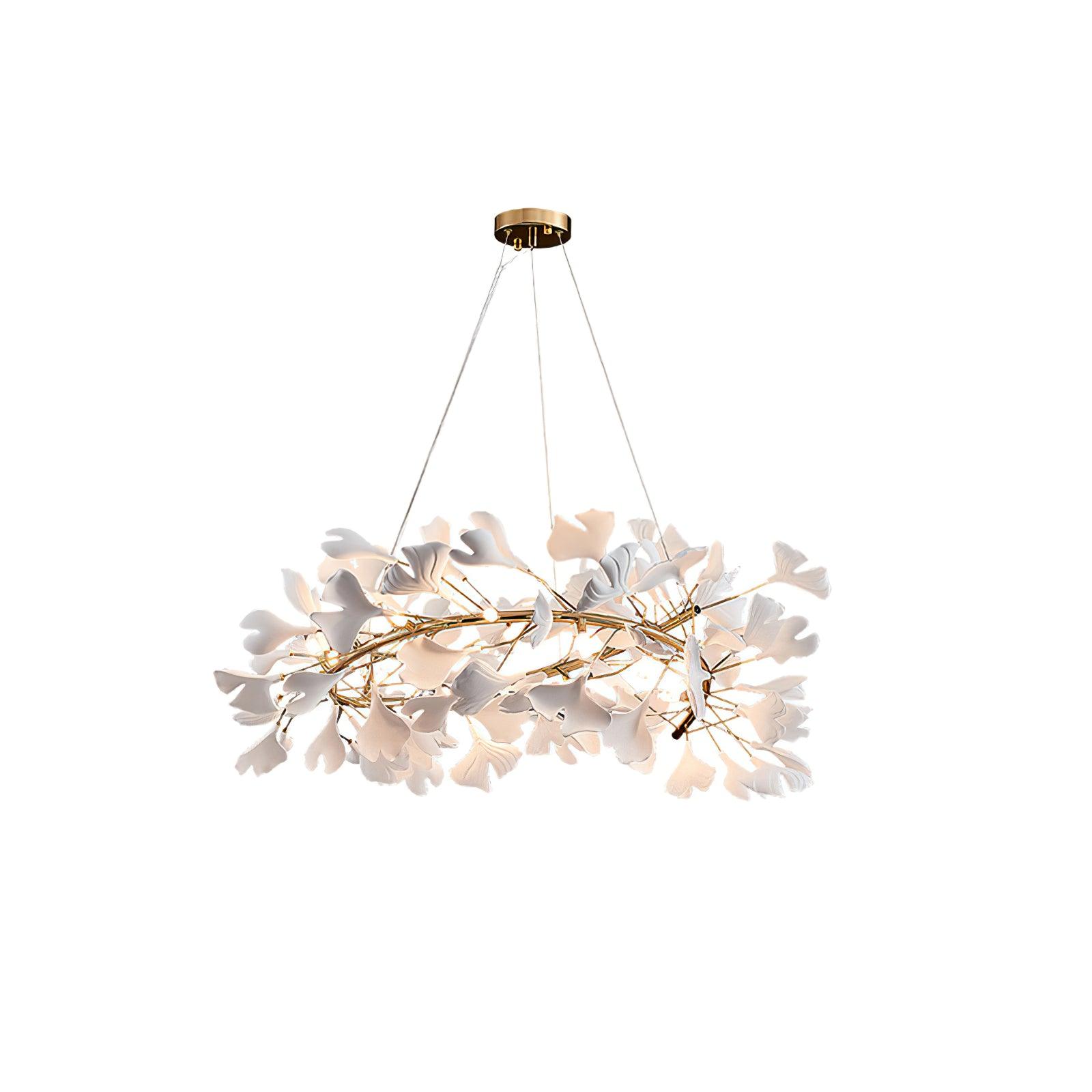 Ginkgo Lustre White Ceramic Petals Gold Branches Art