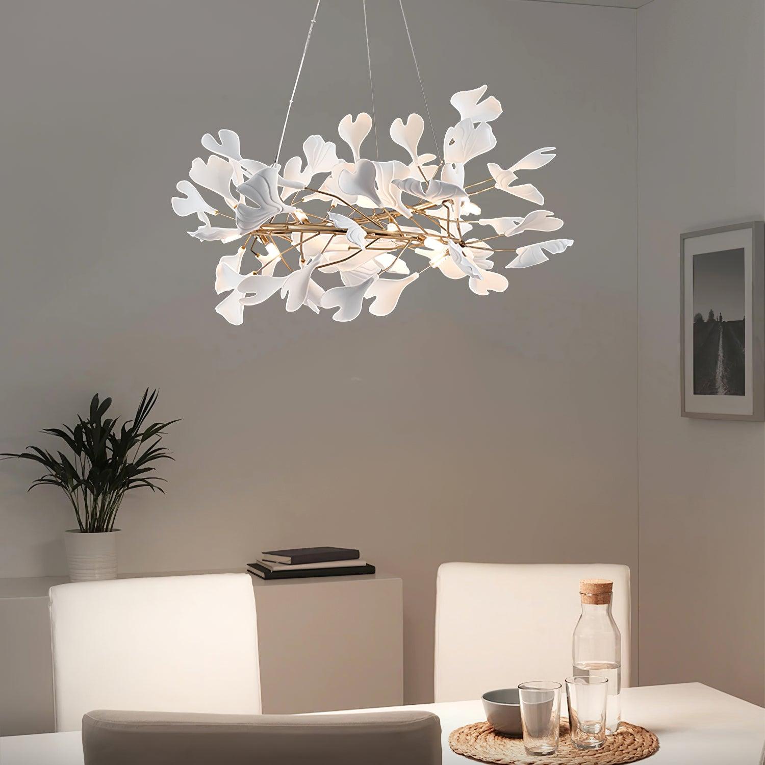 Ginkgo Lustre White Ceramic Petals Gold Branches Art