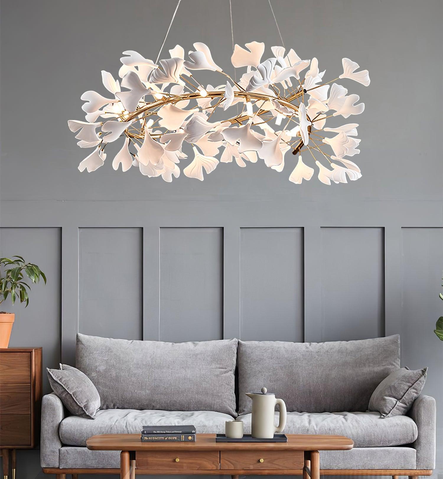 Ginkgo Lustre White Ceramic Petals Gold Branches Art