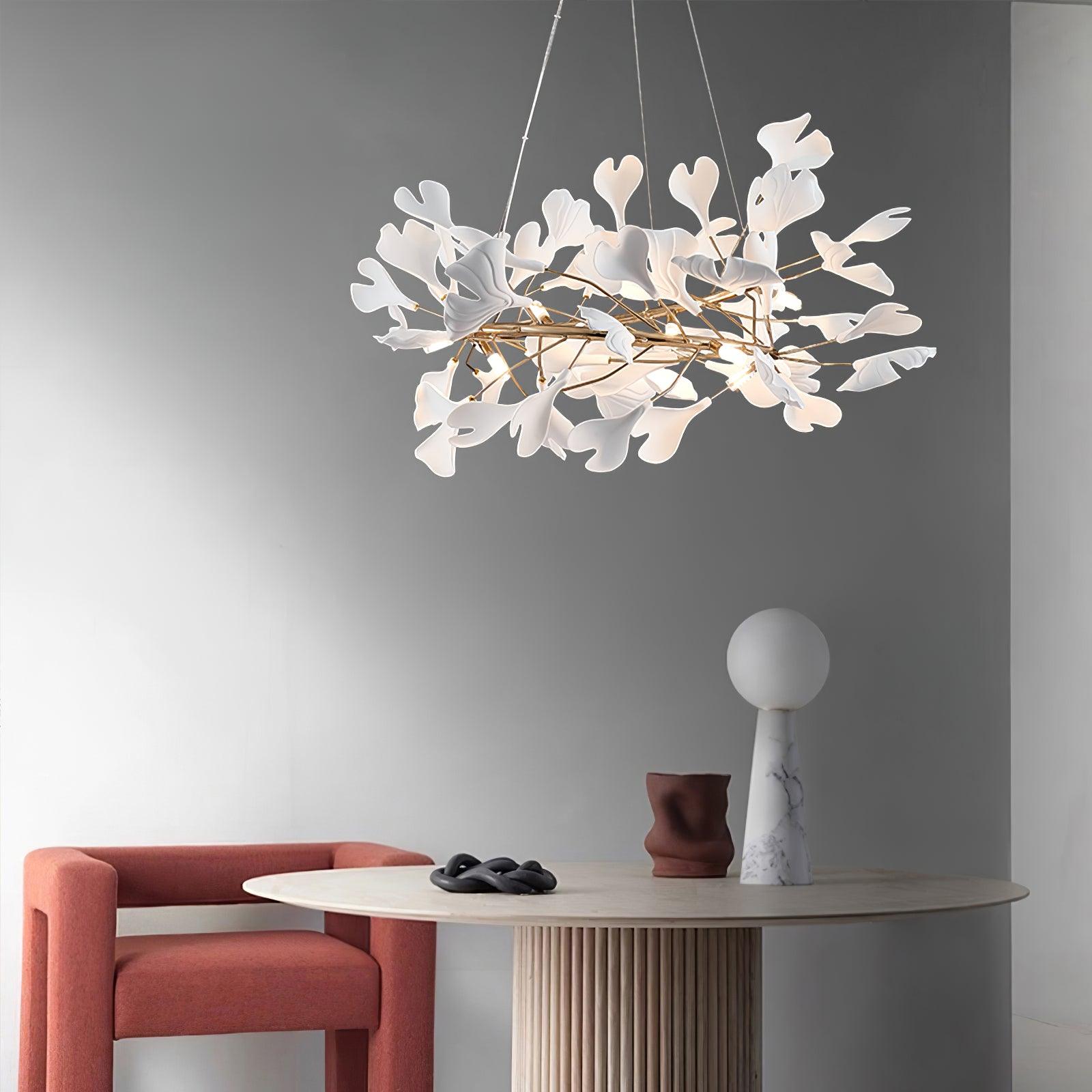 Ginkgo Lustre White Ceramic Petals Gold Branches Art