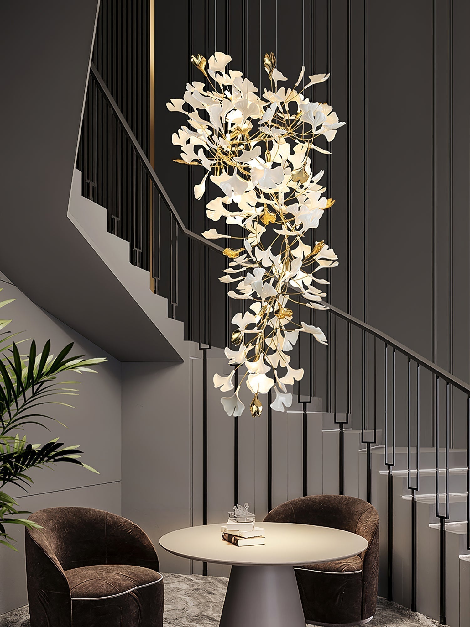 Olivia Lustre Céramique Gingko Luxe Escalier d'Hôtel