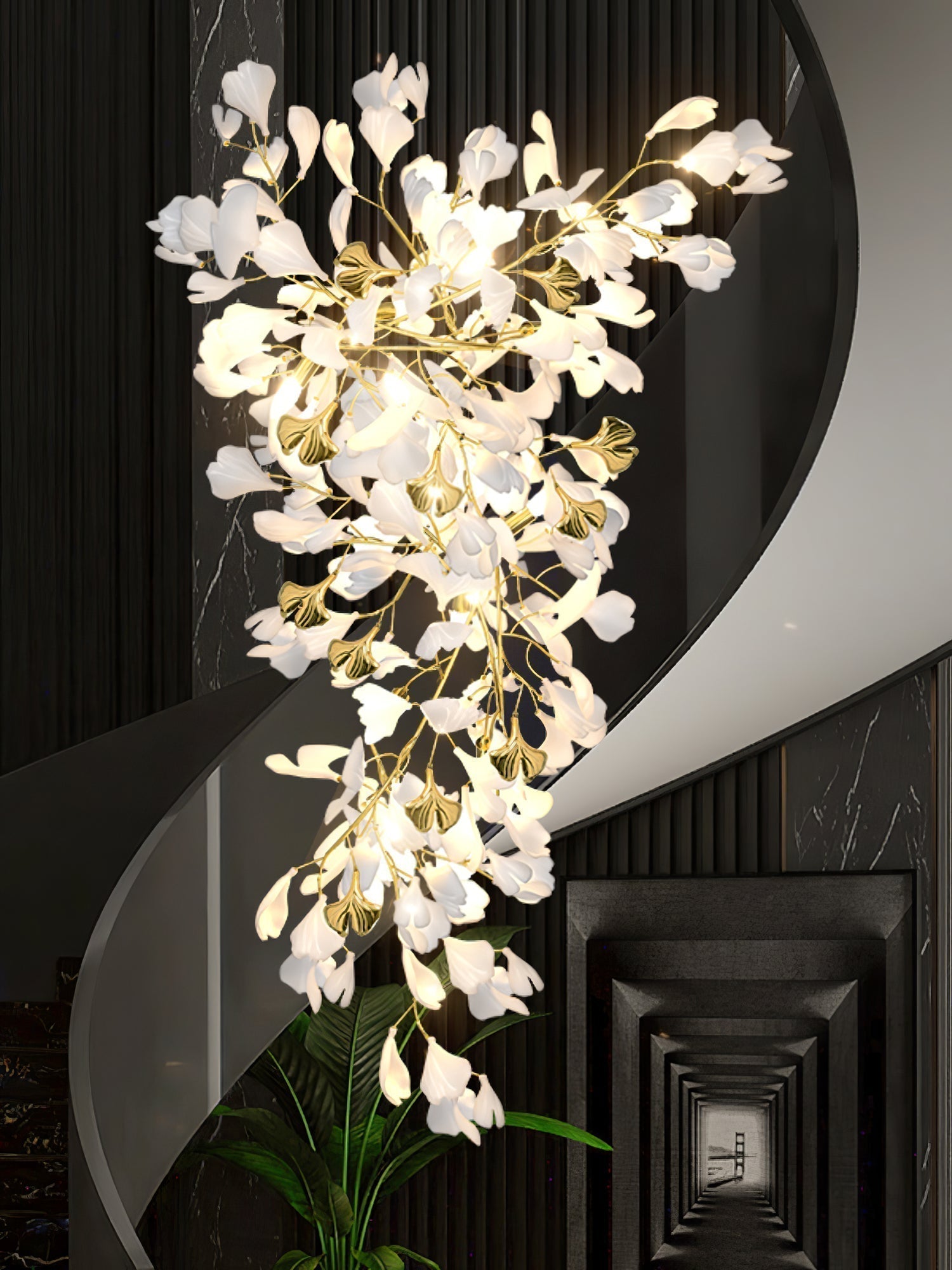 Olivia Lustre Céramique Gingko Luxe Escalier d'Hôtel