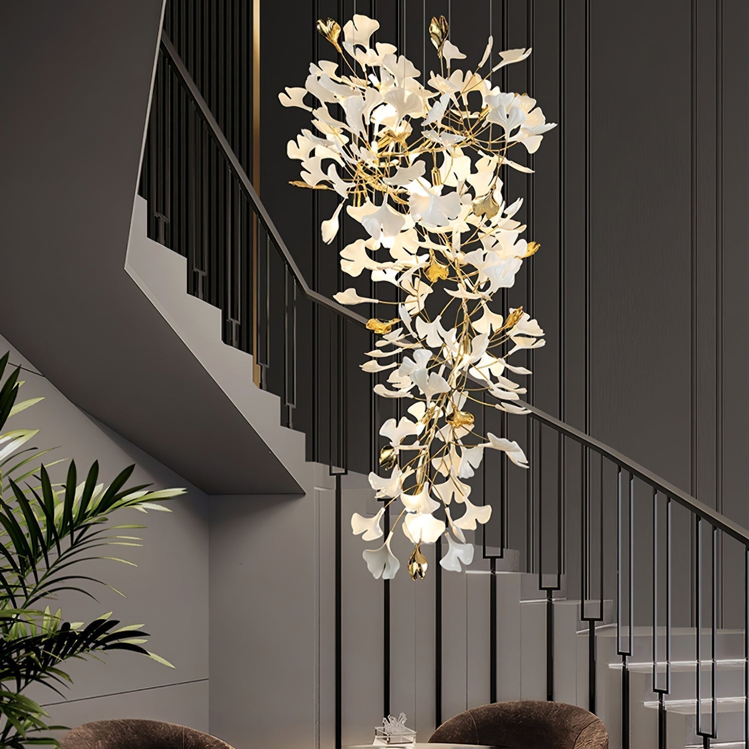 Olivia Lustre Céramique Gingko Luxe Escalier d'Hôtel