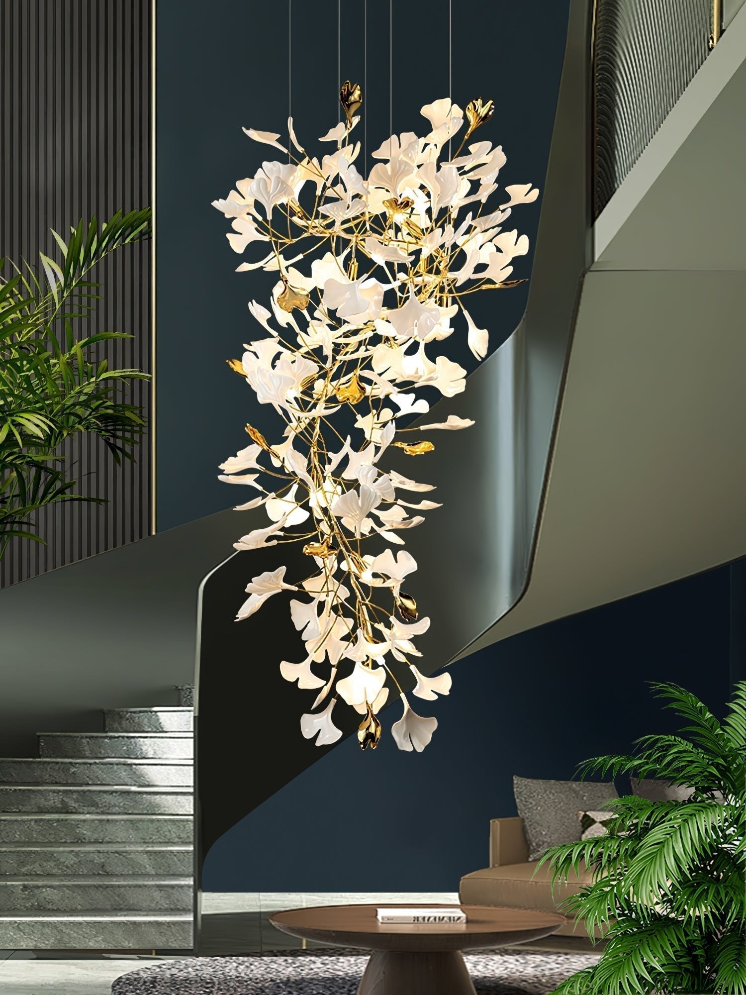 Olivia Lustre Céramique Gingko Luxe Escalier d'Hôtel