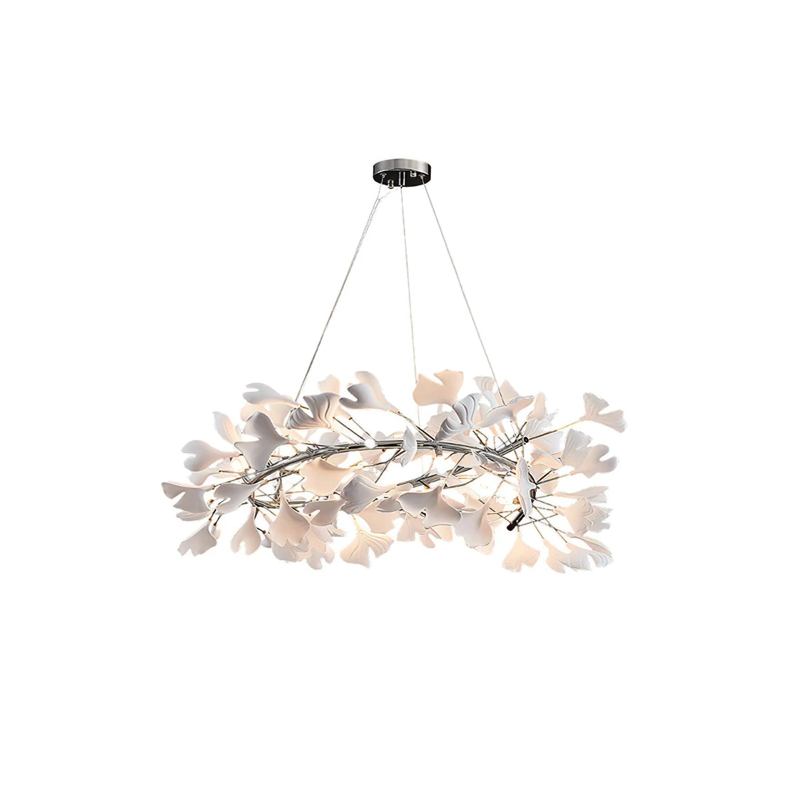 Lustra Suspension Lampe Feuilles de Gingko en Porcelaine Dorée