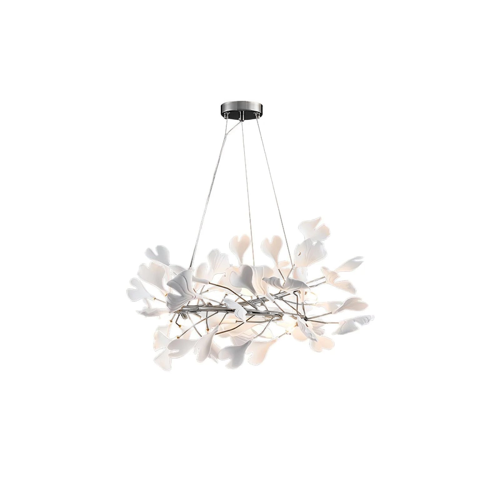 Lustra Suspension Lampe Feuilles de Gingko en Porcelaine Dorée