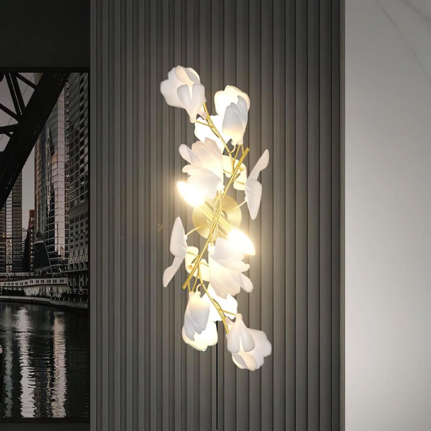 Lustra Wall Lamp Gingko Flowers Brass