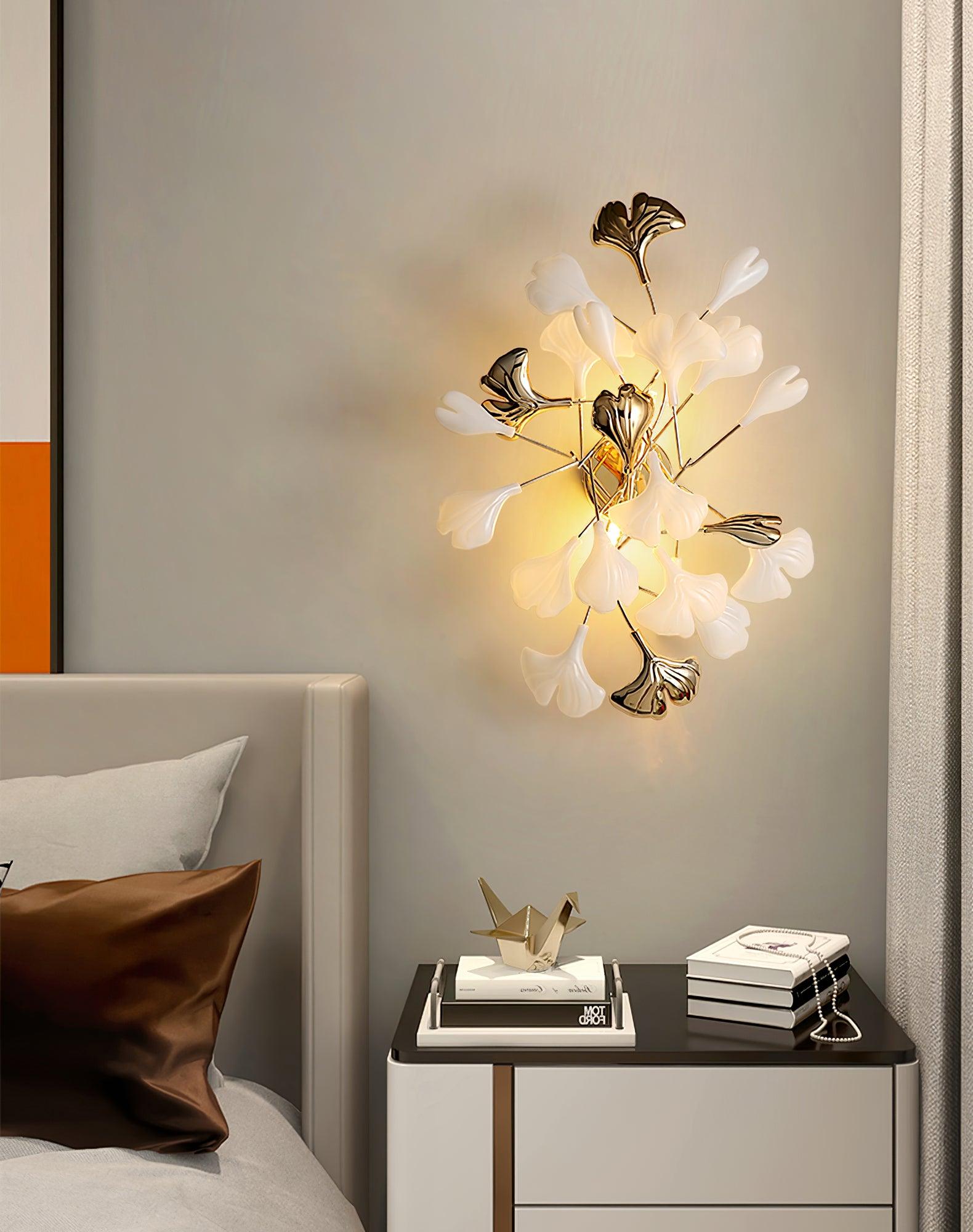 Gingko Applique Murale Abat-jours en Céramique Pétales Or Art Nouveau
