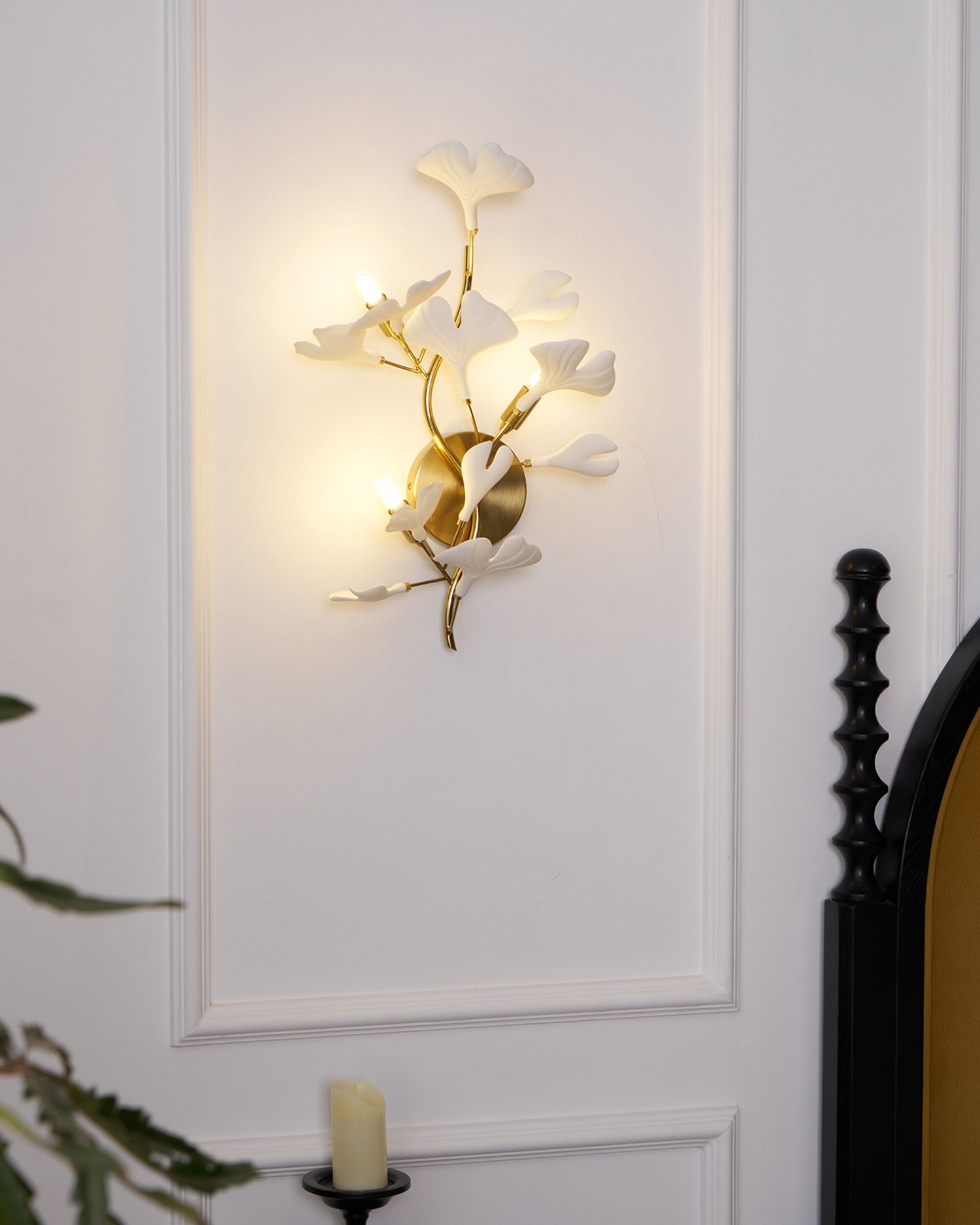 Gingko Applique Murale Abat-jours en Céramique Pétales Or Art Nouveau