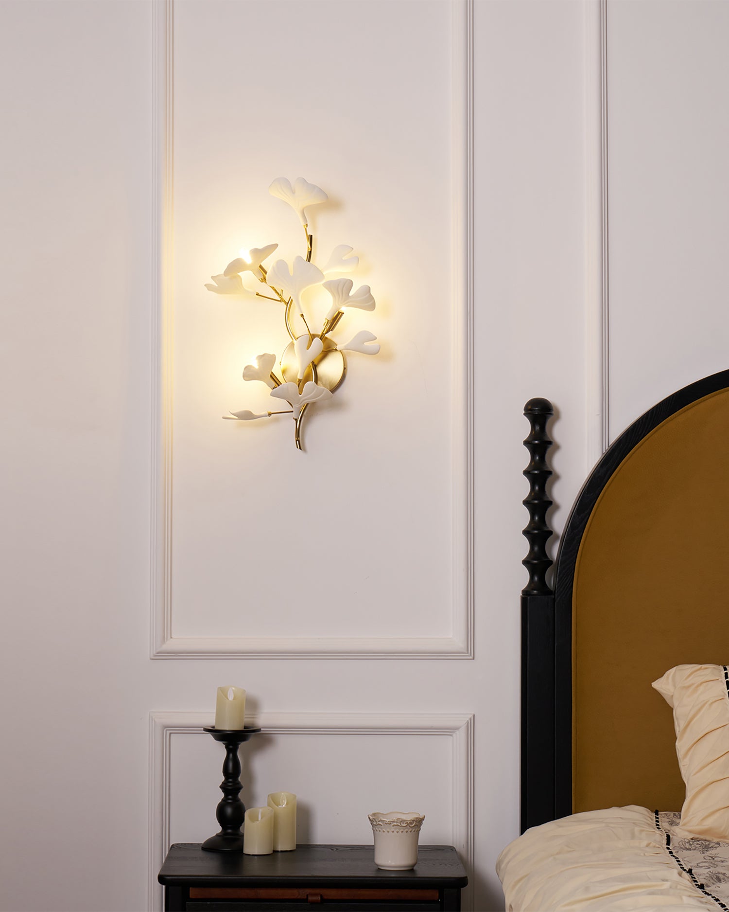 Gingko Applique Murale Abat-jours en Céramique Pétales Or Art Nouveau