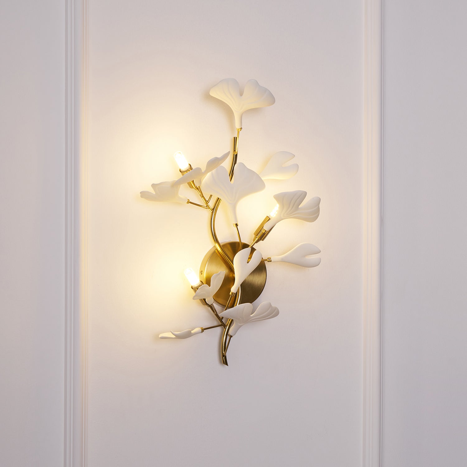 Gingko Applique Murale Abat-jours en Céramique Pétales Or Art Nouveau