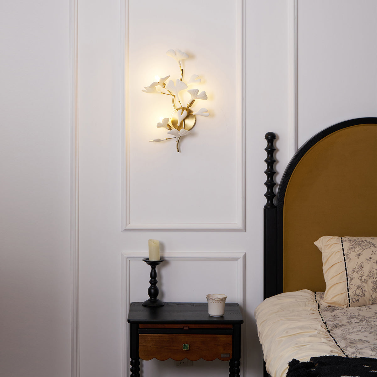 Gingko Applique Murale Abat-jours en Céramique Pétales Or Art Nouveau