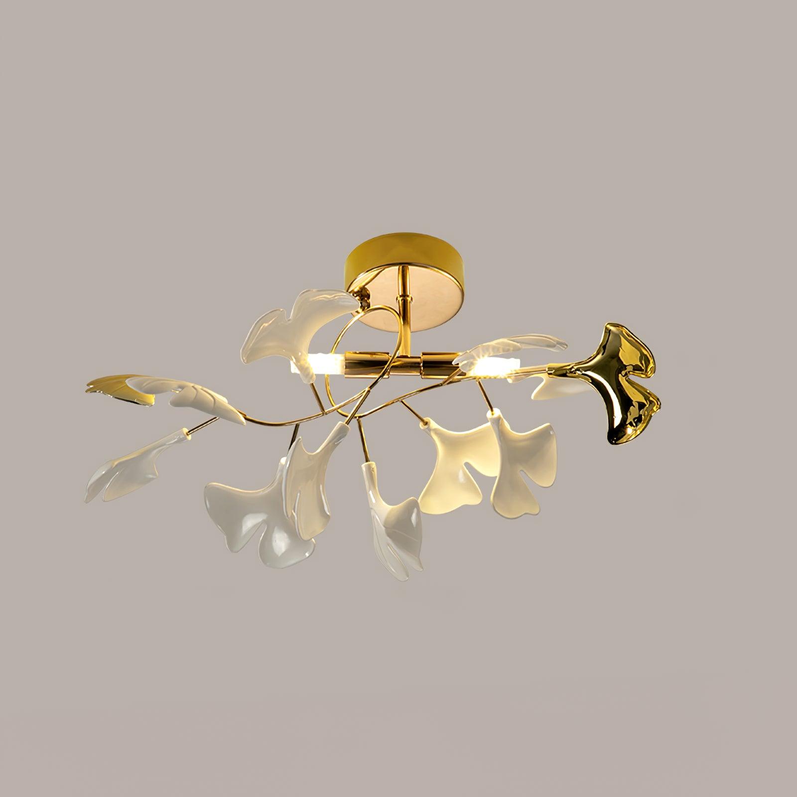 Solara Plafonnier Feuilles de Gingko avec Branches en Laiton