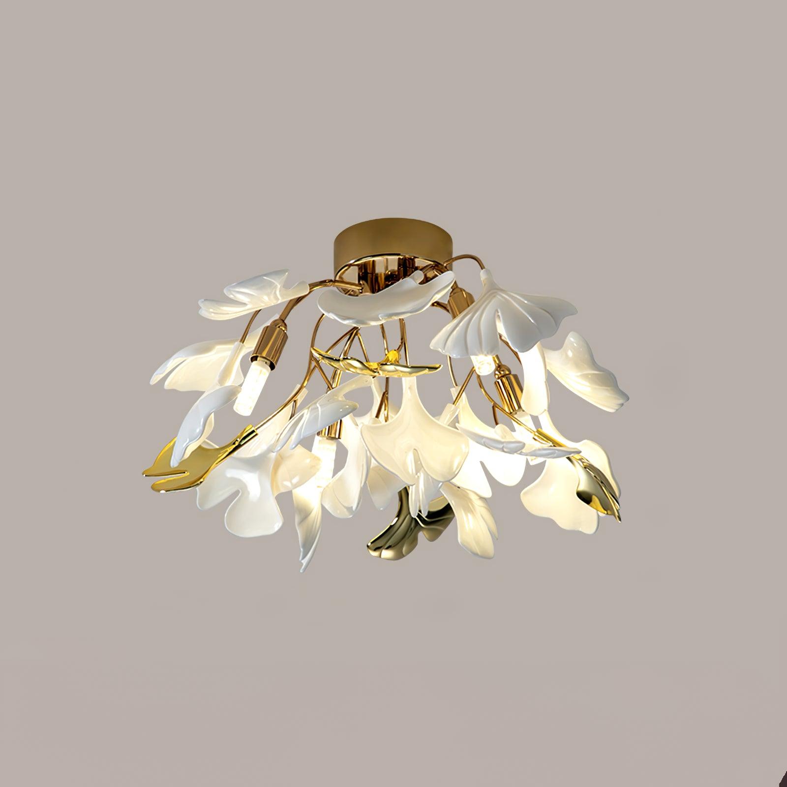 Solara Plafonnier Feuilles de Gingko avec Branches en Laiton