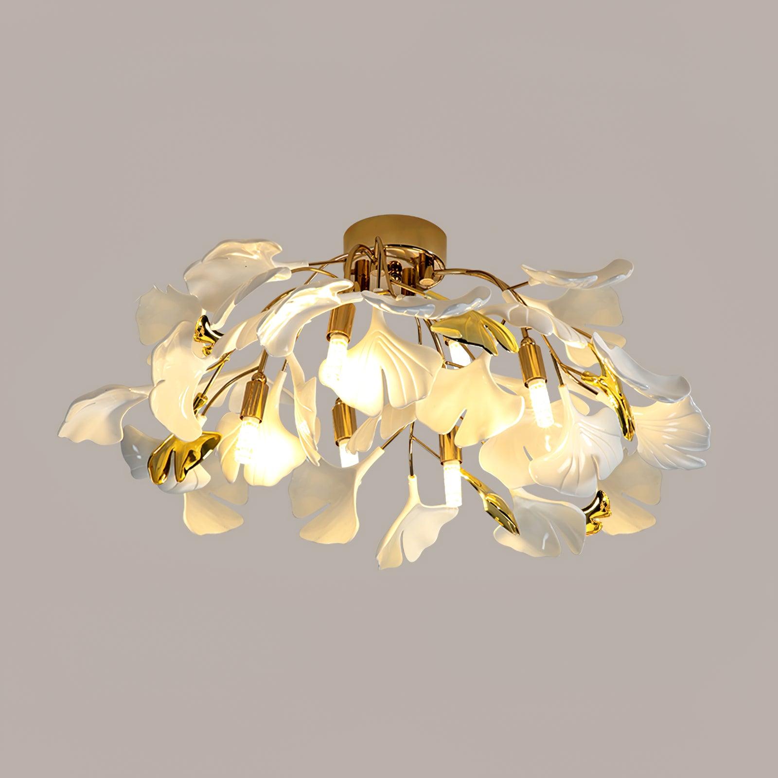 Solara Plafonnier Feuilles de Gingko avec Branches en Laiton