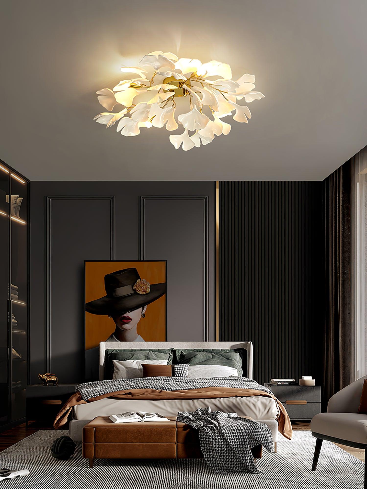 Solara Plafonnier Feuilles de Gingko avec Branches en Laiton