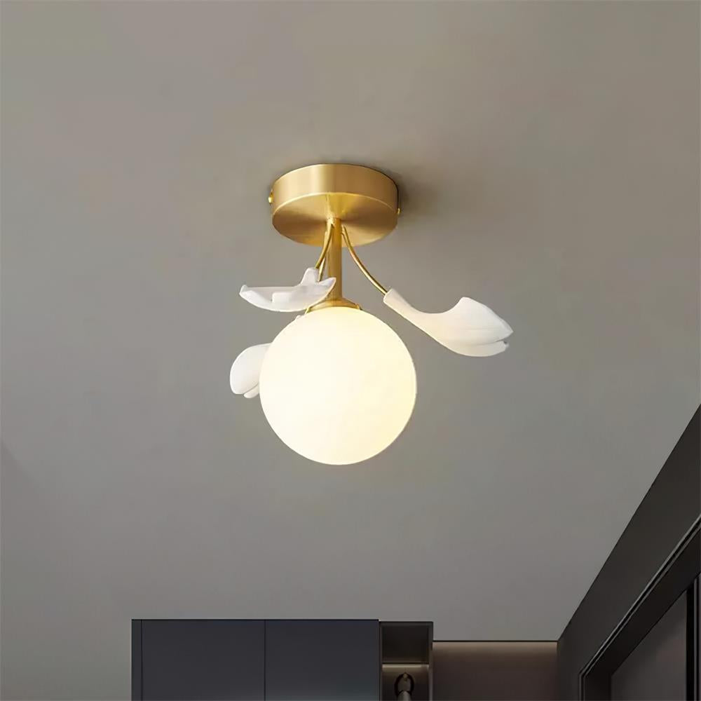 Ginkgo Lustre Plafonnier Rosalia Feuille de Ginkgo Base Dorée