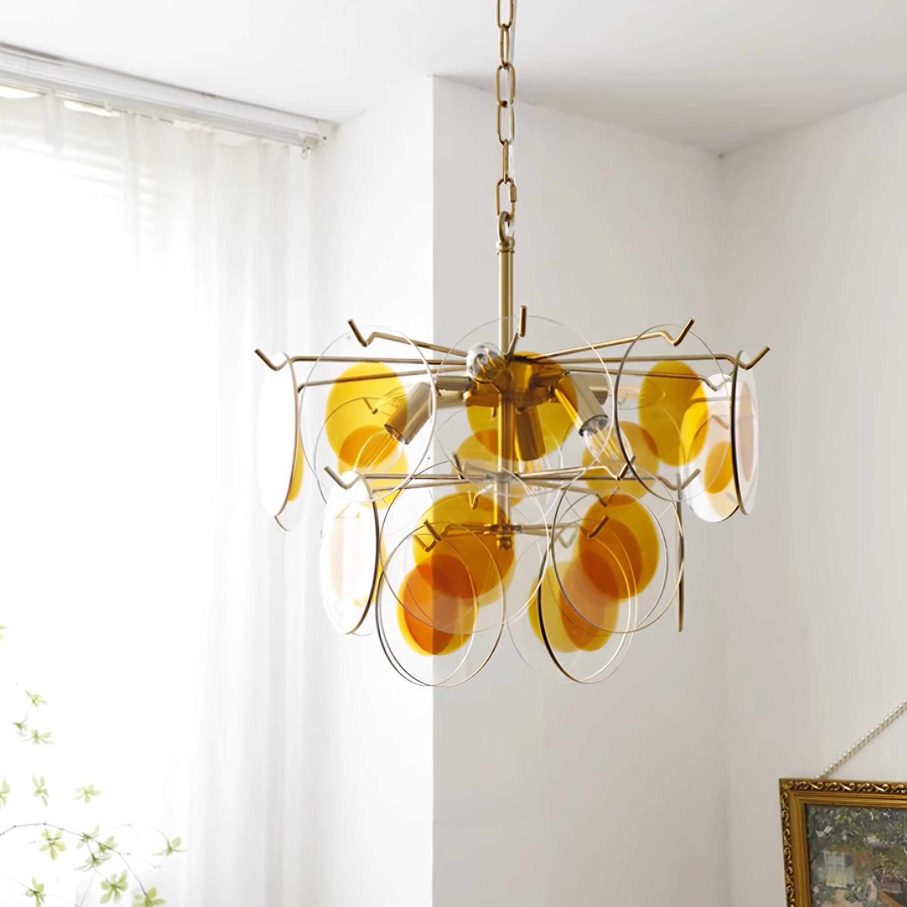 Gino Lustra Lustre Verre Laiton Caramel Moderne