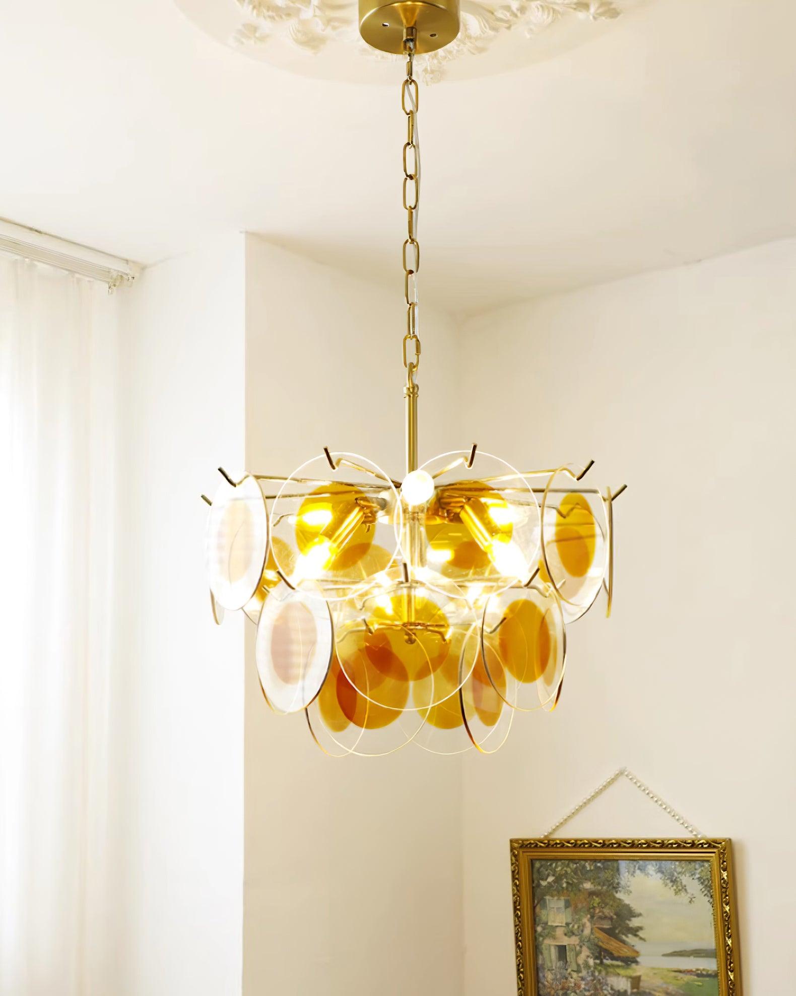 Gino Lustra Lustre Verre Laiton Caramel Moderne