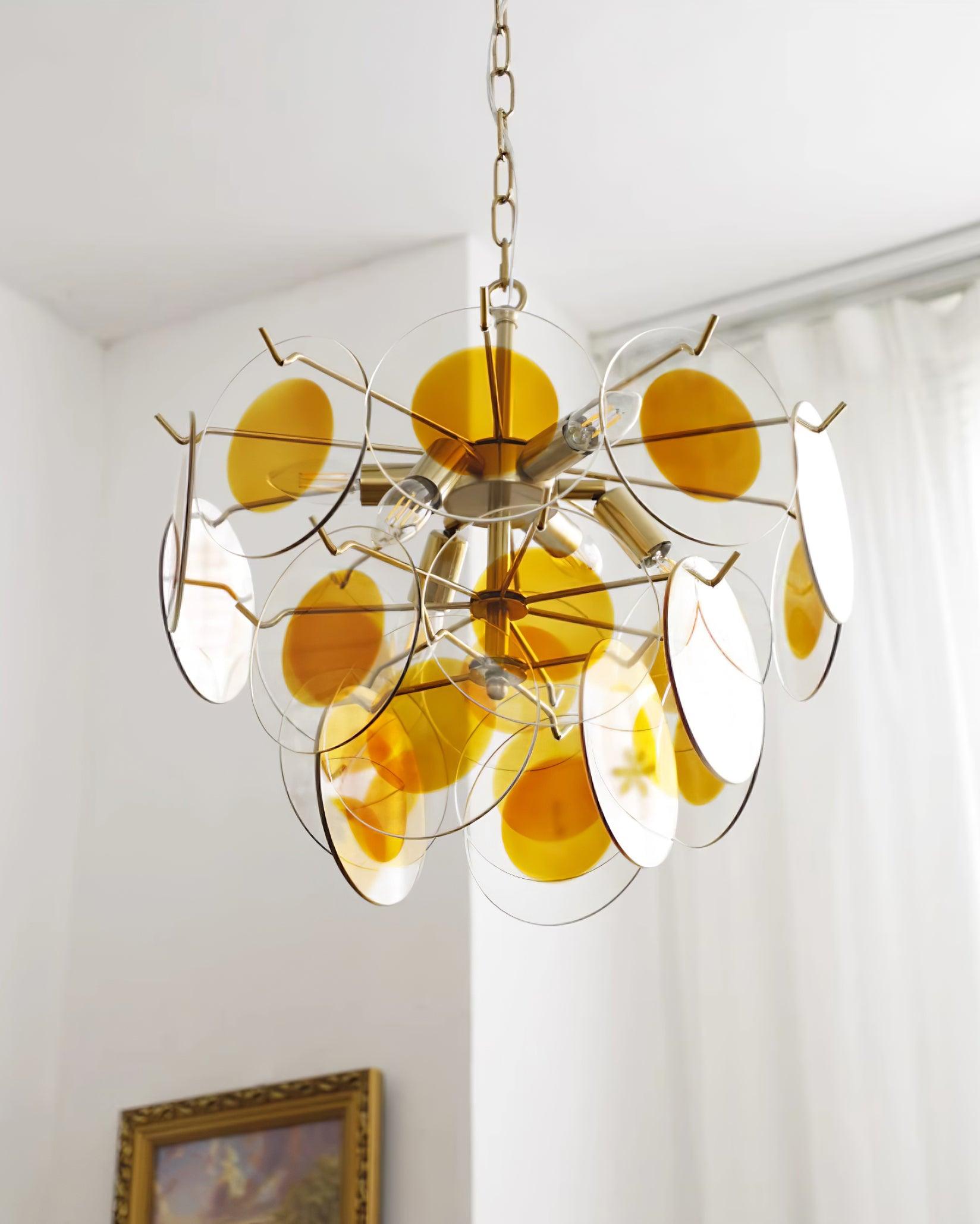 Gino Lustra Lustre Verre Laiton Caramel Moderne