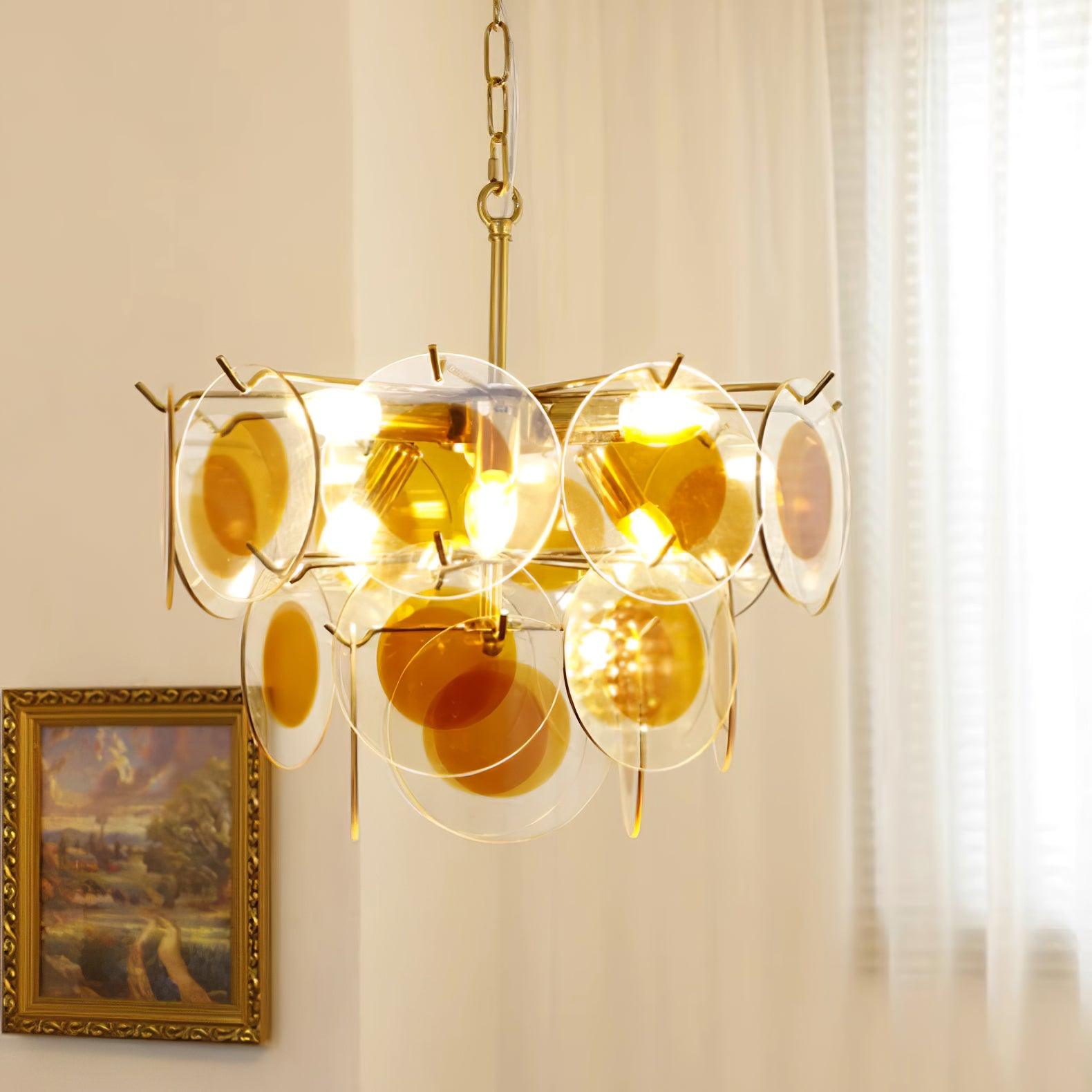 Gino Lustra Lustre Verre Laiton Caramel Moderne