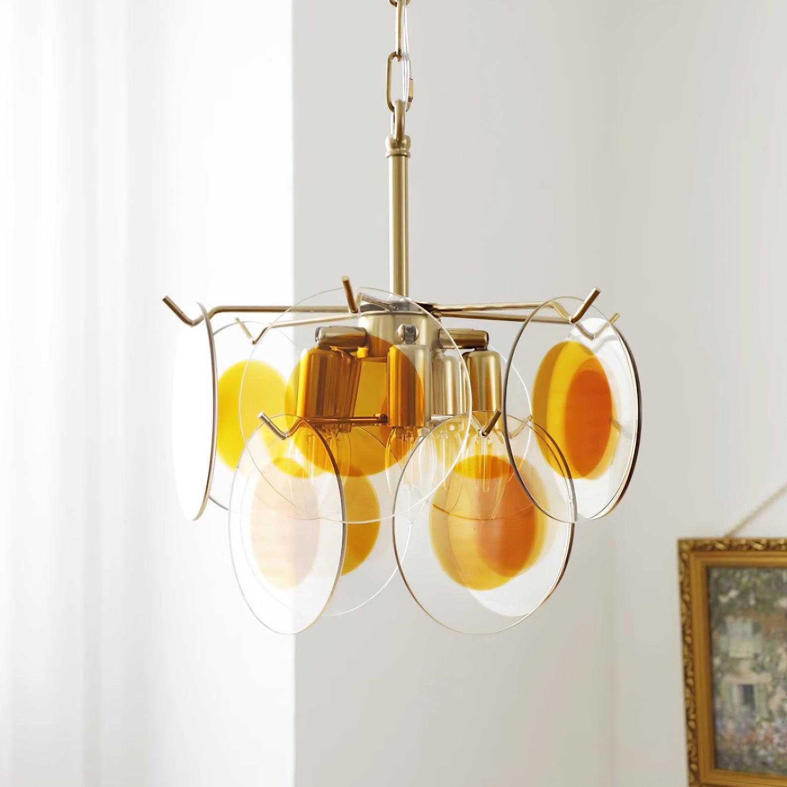 Gino Lustra Lustre Verre Laiton Caramel Moderne