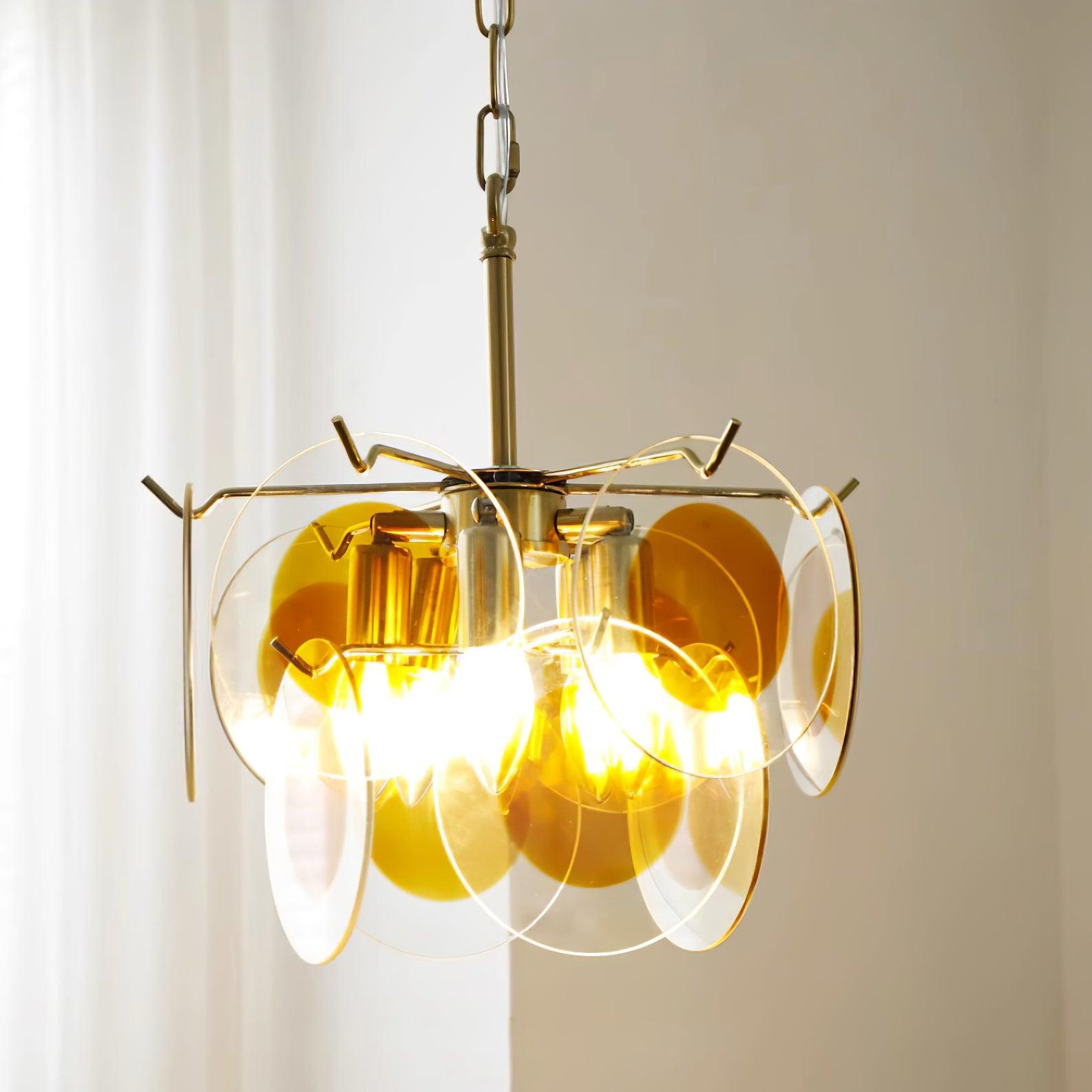 Gino Lustra Lustre Verre Laiton Caramel Moderne