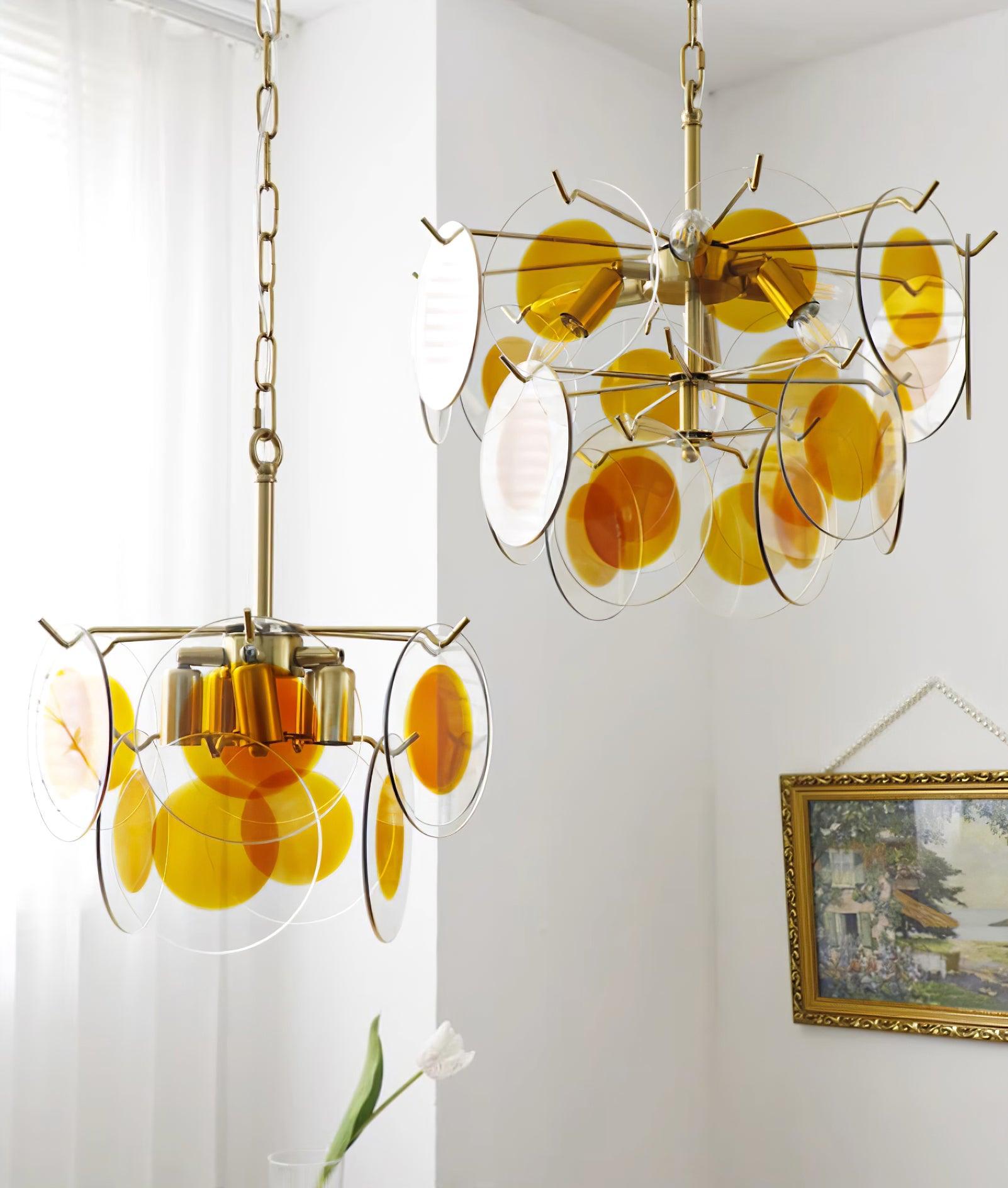 Gino Lustra Lustre Verre Laiton Caramel Moderne