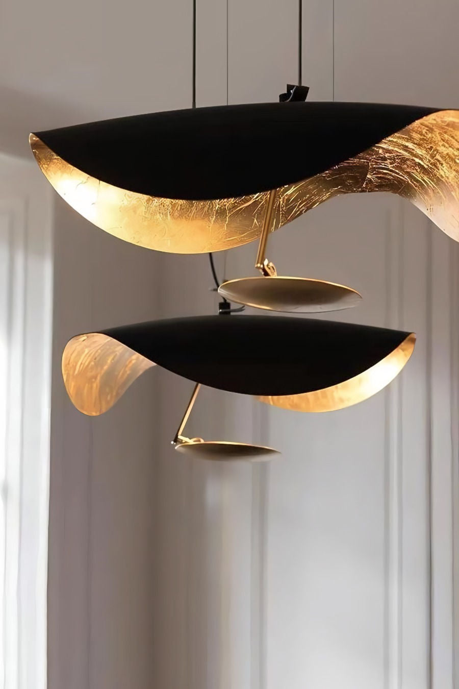 Lustra Suspension Lampe Abat-jour Courbé Noir et Or