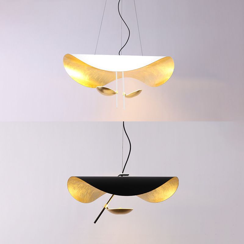Lustra Suspension Lampe Abat-jour Courbé Noir et Or
