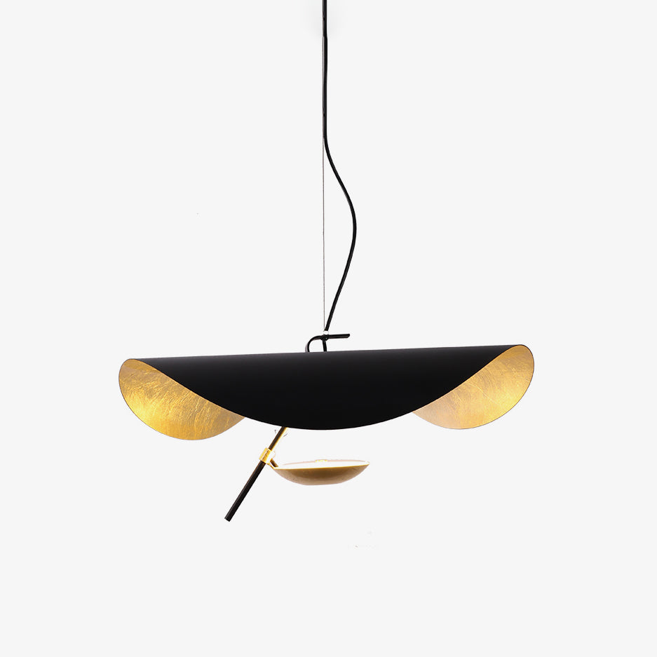 Lustra Suspension Lampe Abat-jour Courbé Noir et Or