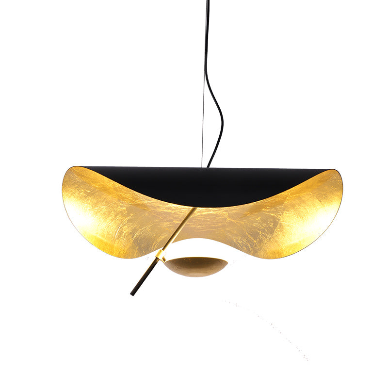 Lustra Suspension Lampe Abat-jour Courbé Noir et Or