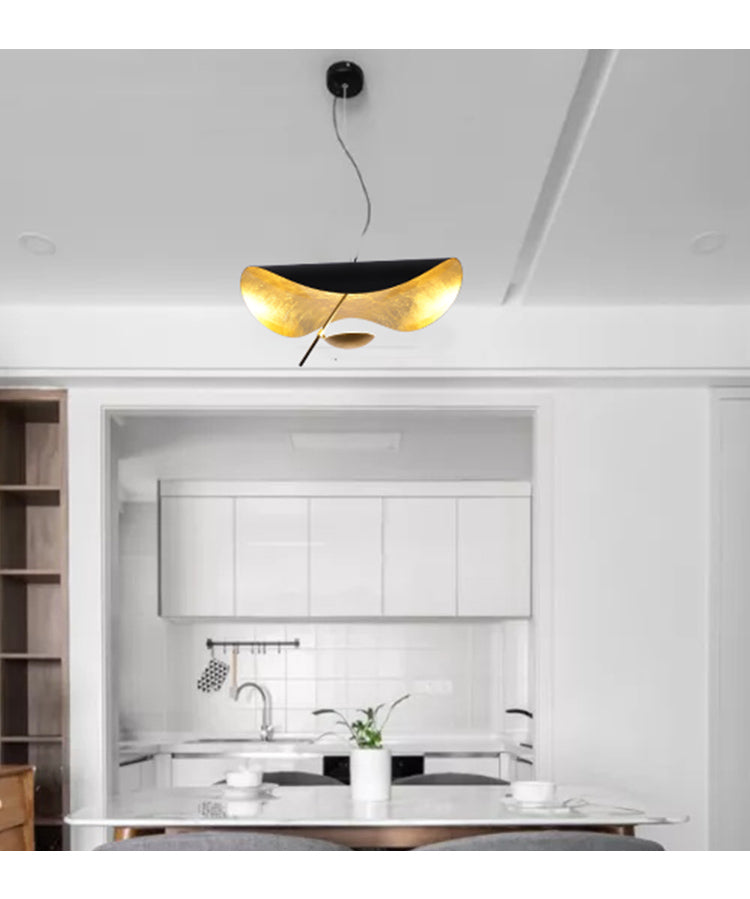 Lustra Suspension Lampe Abat-jour Courbé Noir et Or