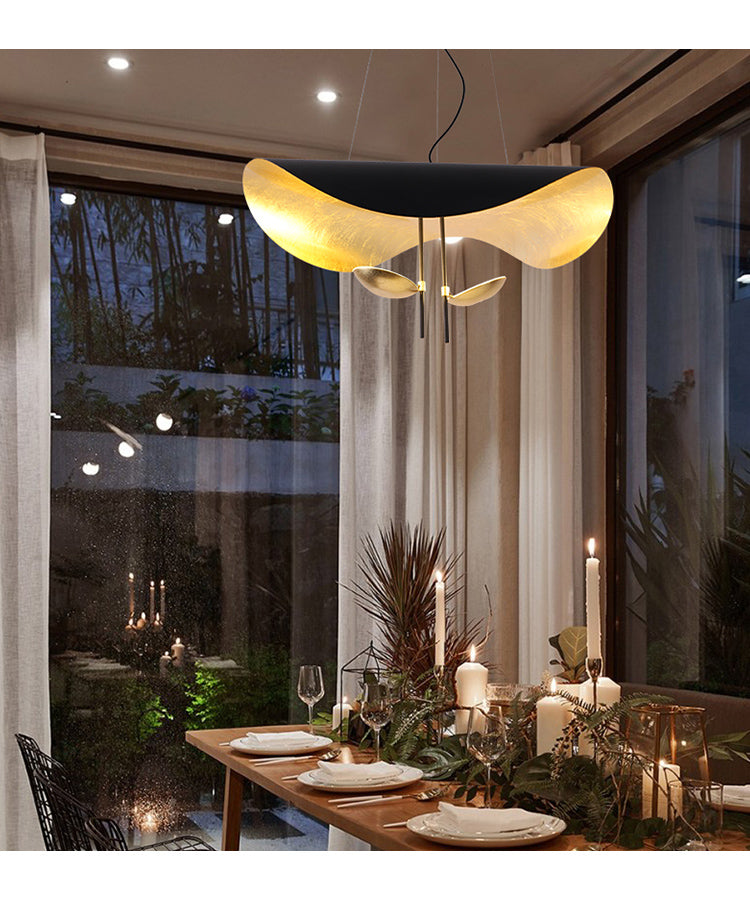 Lustra Suspension Lampe Abat-jour Courbé Noir et Or