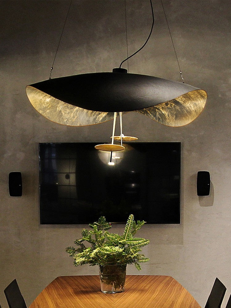 Lustra Suspension Lampe Abat-jour Courbé Noir et Or