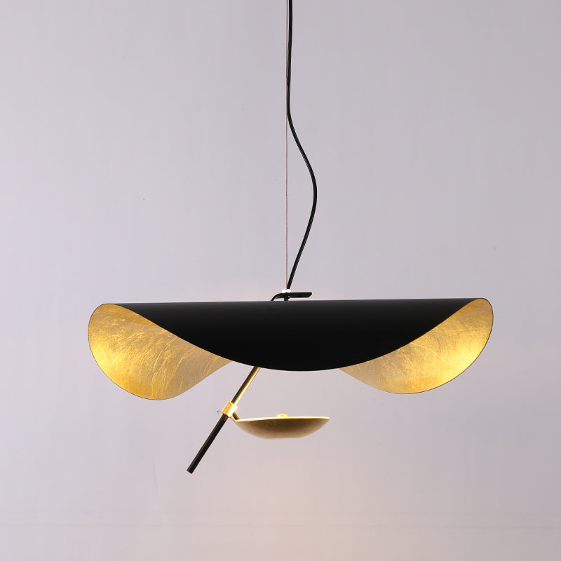 Lustra Suspension Lampe Abat-jour Courbé Noir et Or