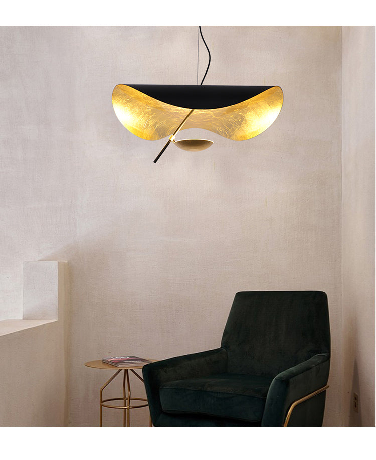 Lustra Suspension Lampe Abat-jour Courbé Noir et Or