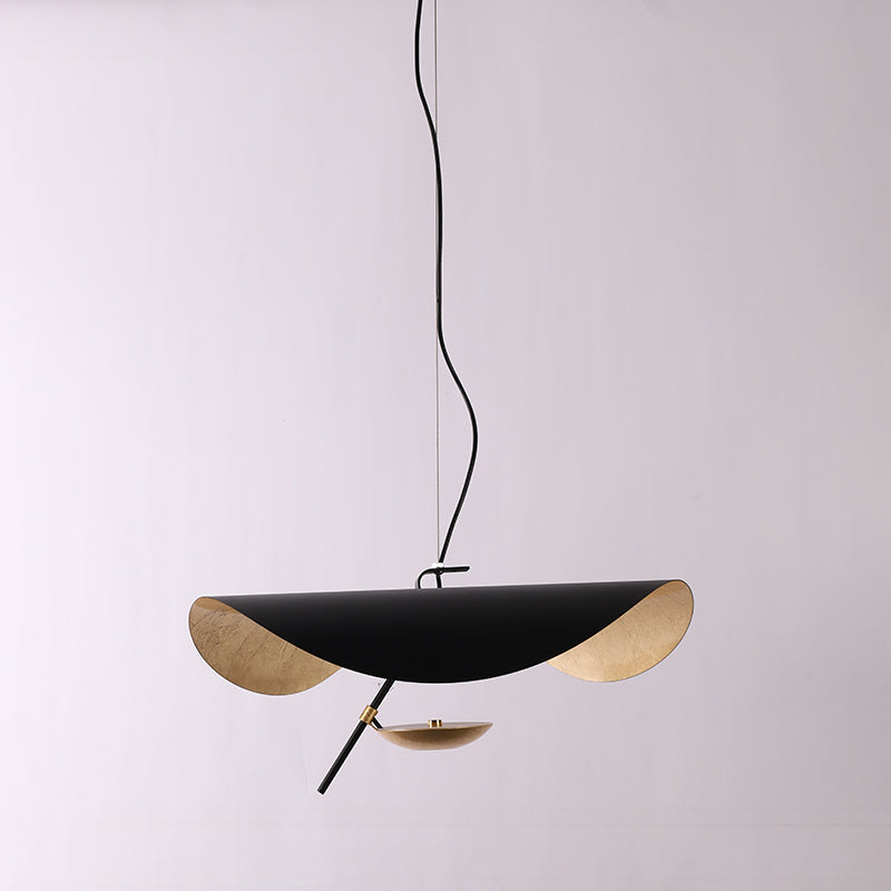 Lustra Suspension Lampe Abat-jour Courbé Noir et Or