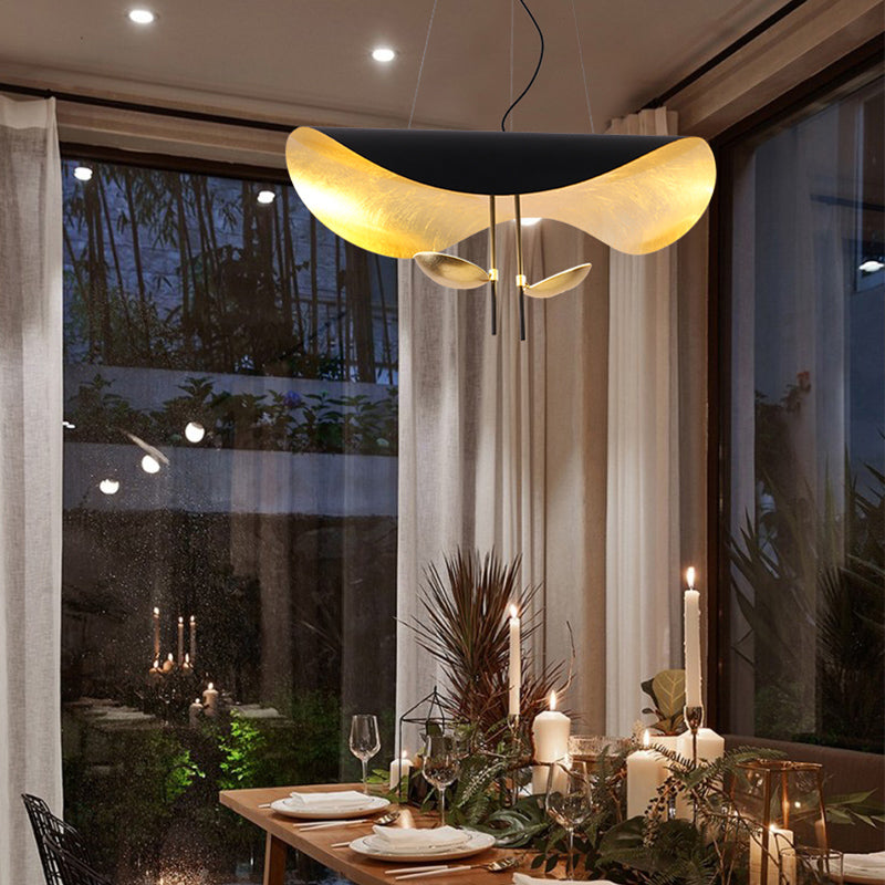 Lustra Suspension Lampe Abat-jour Courbé Noir et Or