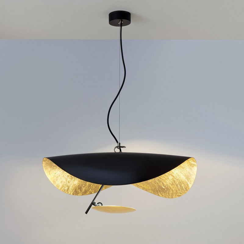 Lustra Suspension Lampe Abat-jour Courbé Noir et Or