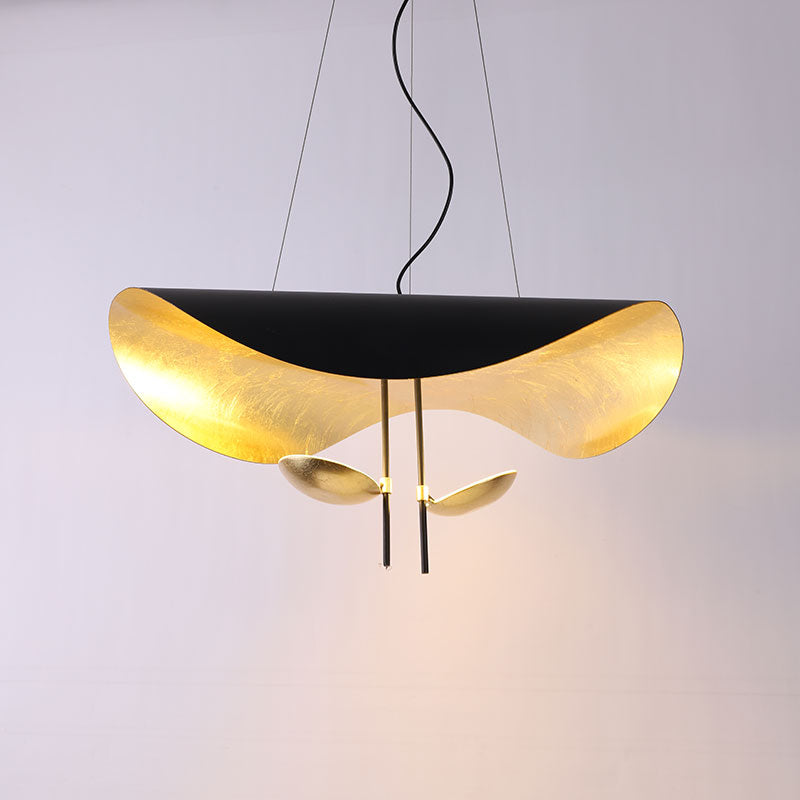 Lustra Suspension Lampe Abat-jour Courbé Noir et Or