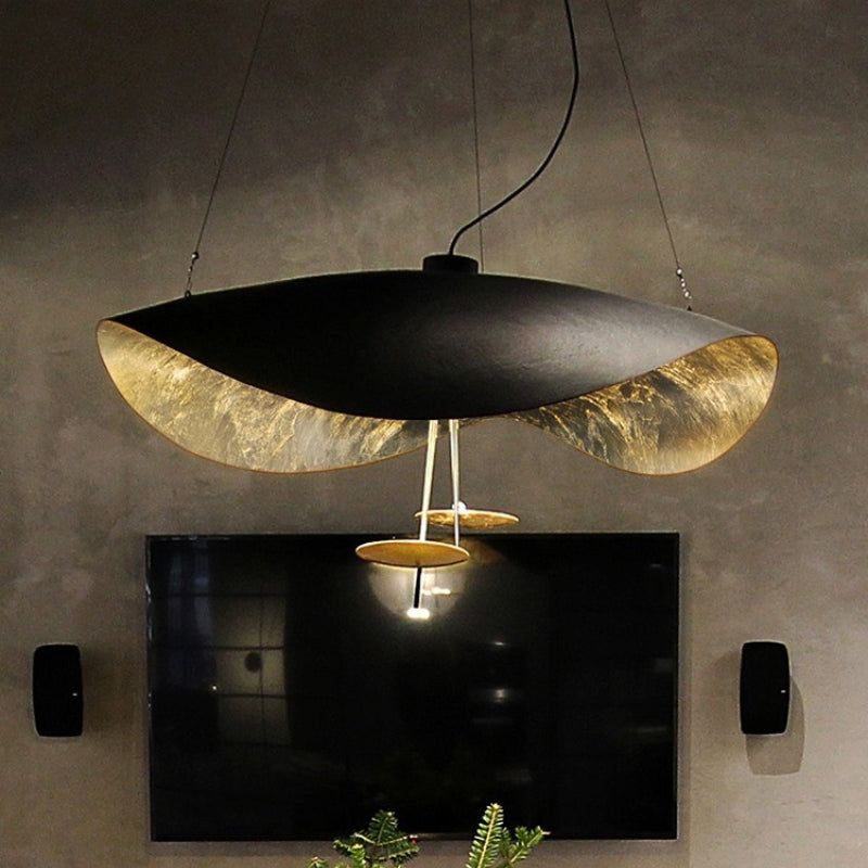 Lustra Suspension Lampe Abat-jour Courbé Noir et Or