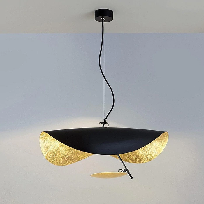 Lustra Suspension Lampe Abat-jour Courbé Noir et Or
