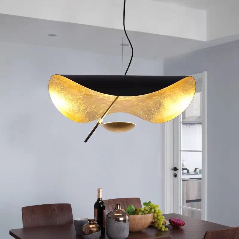 Lustra Suspension Lampe Abat-jour Courbé Noir et Or