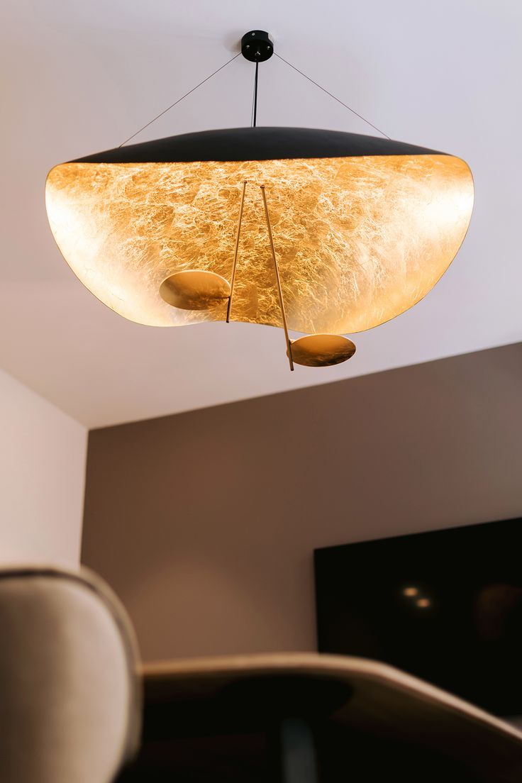 Lustra Suspension Lampe Abat-jour Courbé Noir et Or